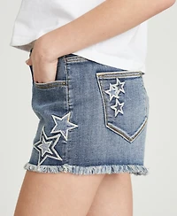 Driftwood Women's Goldie Patriotic Star Patchwork Mid-Rise Denim Shorts