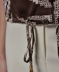 Donna Karan New York Petite Collared Printed Top