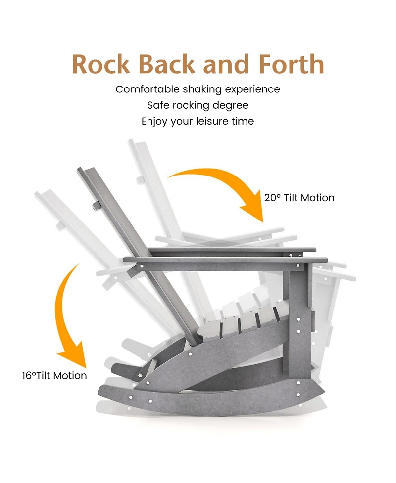 Gymax Set of 2 Adirondack Rocking Chair All Weather Hdpe Rocker Patio