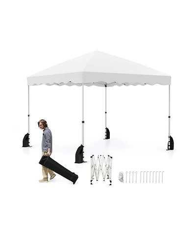 Sugift Foldable 10 x 10 ft Pop Up Canopy Tent with Wheeled Carry Bag