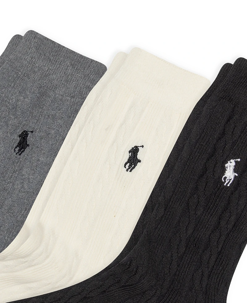 Polo Ralph Lauren Women's 3-Pk. Cable-Knit Crew Socks