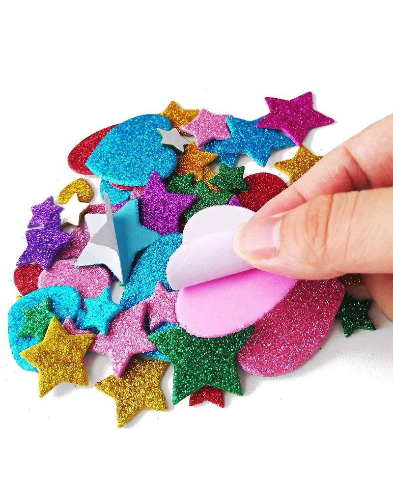 Gnuadz 260pcs Glitter Foam Stickers Self Adhesive Stars Hearts Kids Arts Craft Supplies Greeting Cards Home Decoration