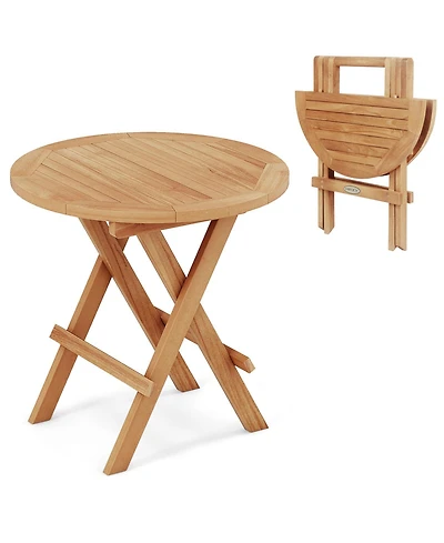 Gymax Patio Folding Side Table w/ X-shaped Legs and Slatted Tabletop for Backyard