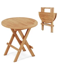 Gymax Patio Folding Side Table w/ X-shaped Legs and Slatted Tabletop for Backyard