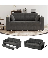 Rainsken 67" Chenille Loveseat Sofa, 2-Seater Couch with Storage, Usb Charging and Cup Holders for Living Room and Apartment