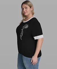 Karl Lagerfeld Paris Plus Pearl Flower-Detail Pull-On Sweater