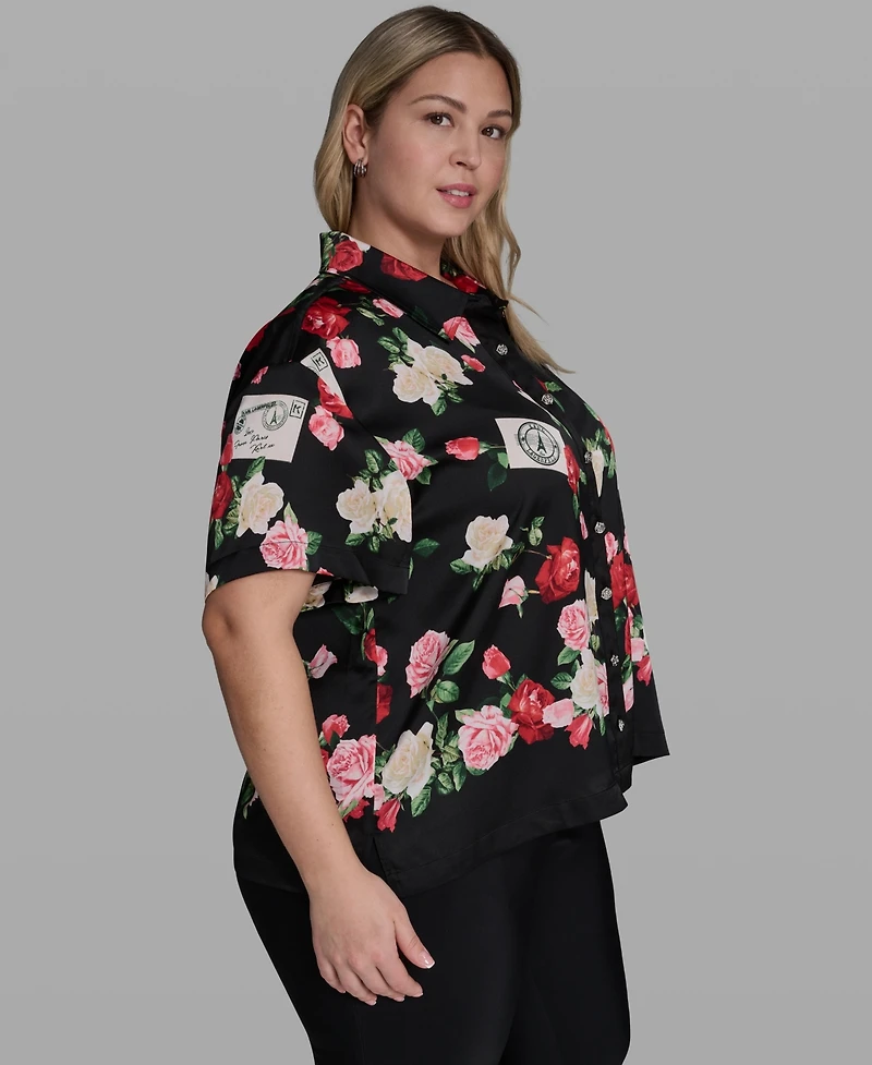Karl Lagerfeld Paris Plus Floral-Print Collared Blouse