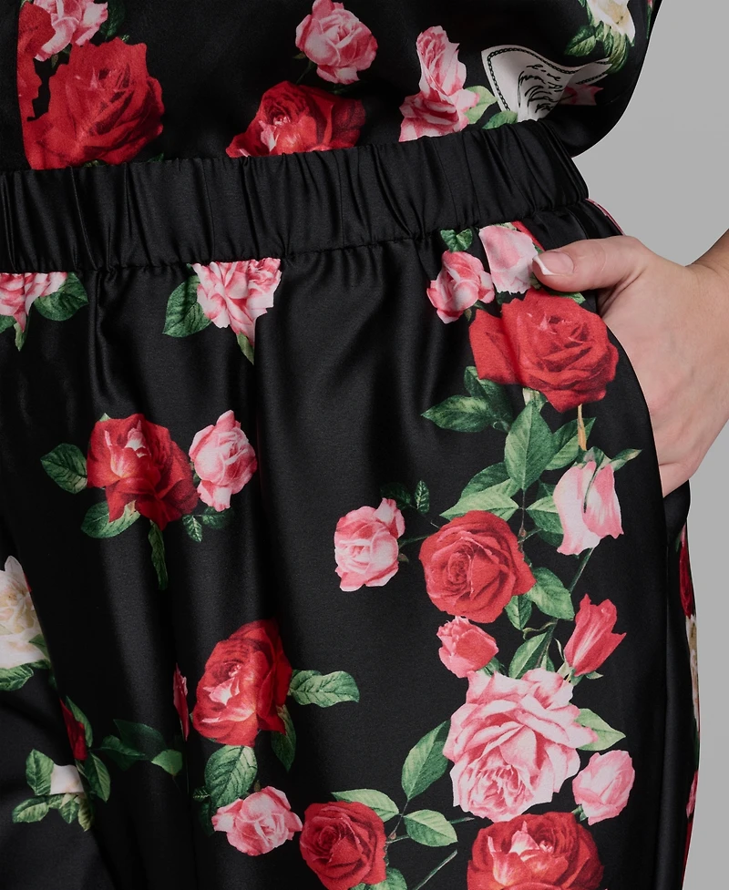 Karl Lagerfeld Paris Plus Size Mid-Rise Floral-Print Pull-On Pants