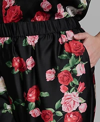 Karl Lagerfeld Paris Plus Size Mid-Rise Floral-Print Pull-On Pants