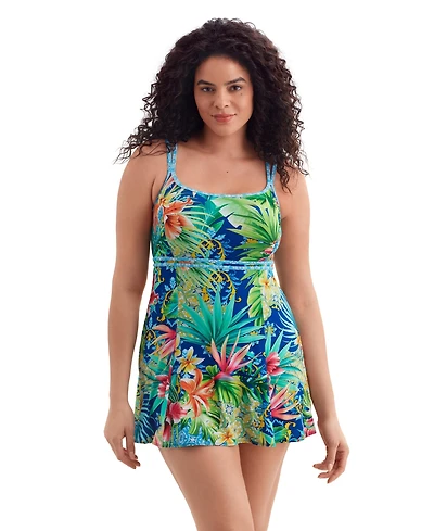 Longitude Women's Empire Princess Seam Long Torso Swim Dress