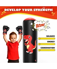 Qpau Inflatable Punching Bag, 48 Inch Stable Inflatable Boxing Bag for 3-6 Kids,Dinosaur Toy and Gifts for Boys and Girls, Kids Boxing Set