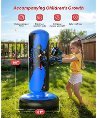Qpau Punching Bag for Kids, 66 Inch Stable Inflatable Boxing Bag with Boxing Gloves