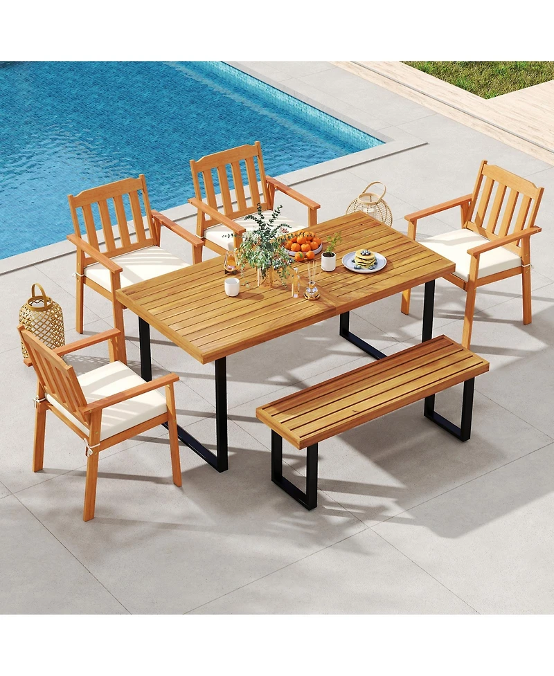 Gouun 48-Inch Acacia Wood Bench with Slatted Seat