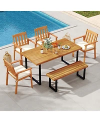 Gouun 48-Inch Acacia Wood Bench with Slatted Seat