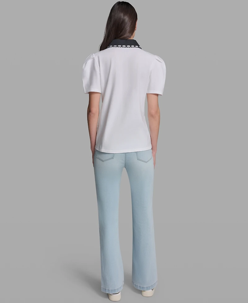 Karl Lagerfeld Paris Petite Button-Up Polo Collar Top