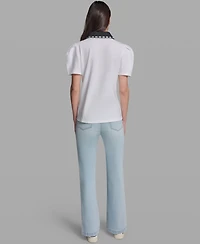 Karl Lagerfeld Paris Petite Button-Up Polo Collar Top