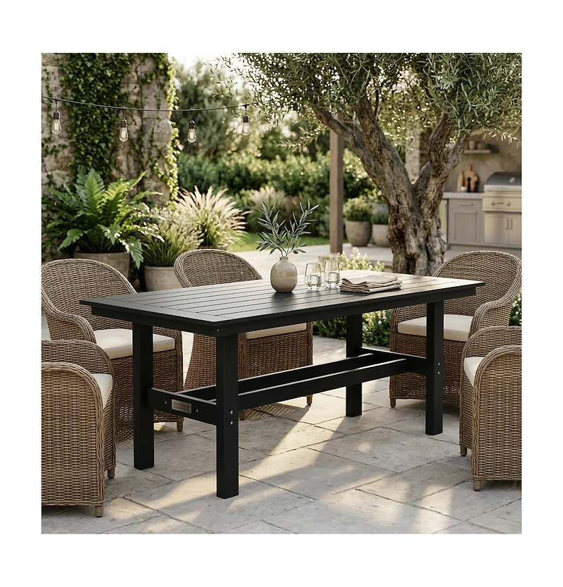 Homsee 71" Hdpe Outdoor Dining Table with Umbrella Hole for 6-8 People,for Courtyards and Terraces