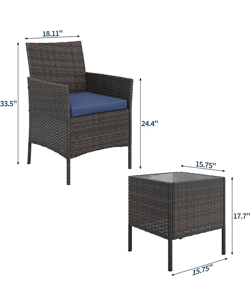 gaomon 3-Piece Wicker Bistro Set with Glass Table