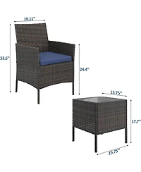gaomon 3-Piece Wicker Bistro Set with Glass Table