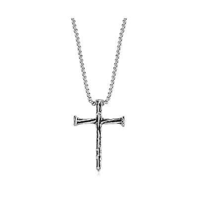 Metallo Stainless Steel, Textured Cross Necklace