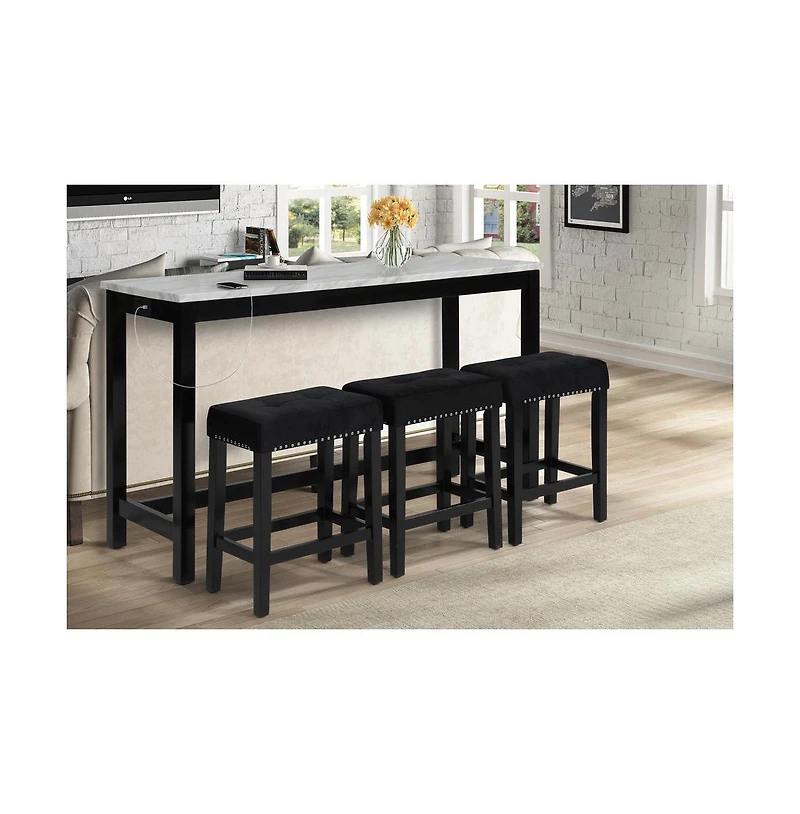 New Classic Furniture Celeste 4-Piece Faux Marble and Wood Bar Set