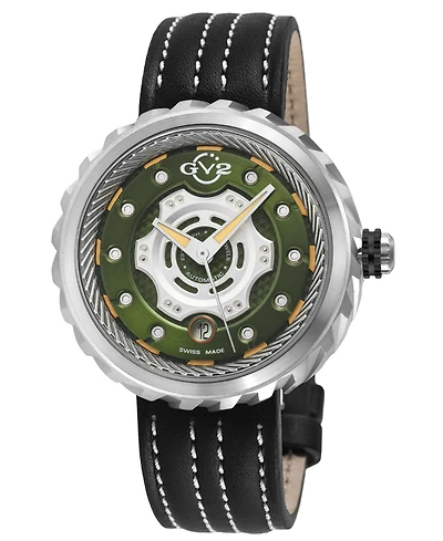 GV2 by Gevril Men's Motorcycle Swiss Automatic stitching Leather Strap Watch