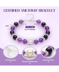 Gnuadz 8mm Certified Amethyst Bracelet Gift Set Sterling Birthstone Adjustable