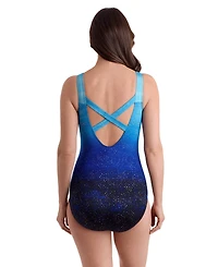 Longitude Women's by Mimi Flamingo Texture Luxe X-Back Tank Long Torso One-Piece Swimsuit