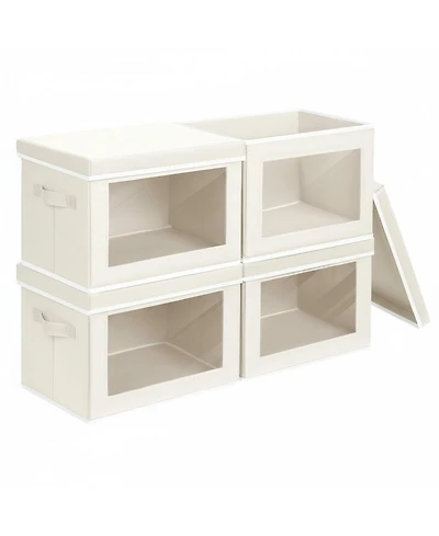 Yigii Stackable Storage Bins With Lids Foldable Closet Organizers Transparent Window Removable Lids Firm Handles 4 Pack