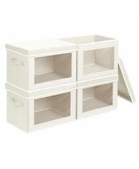 Yigii Stackable Storage Bins With Lids Foldable Closet Organizers Transparent Window Removable Lids Firm Handles 4 Pack