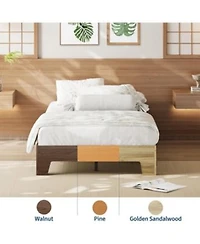 Gaomon Twin Wood Platform Bed Frame Slat Support Noise Free Underbed Storage Minimalist Pine Easy Assembly