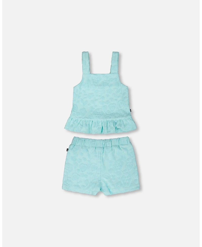Deux par Deux Little Girls Terry Tank Top with Shorts Set Light Blue