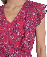 Tommy Hilfiger Women's Printed Crinkle Chiffon Vineyard Botanical Dress