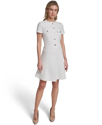 Tommy Hilfiger Women's Short Sleeve Hopsack Fit and Flare Shirtdress