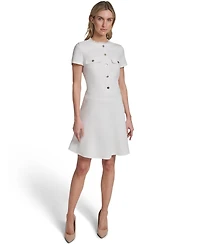 Tommy Hilfiger Women's Short Sleeve Hopsack Fit and Flare Shirtdress