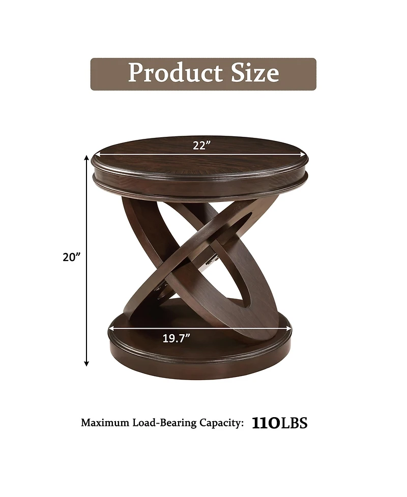 Rainsken X-shape Base Coffee Table, 22" Retro Round Wooden Center Table for Living Room, Small Space