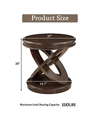 Rainsken X-shape Base Coffee Table, 22" Retro Round Wooden Center Table for Living Room, Small Space