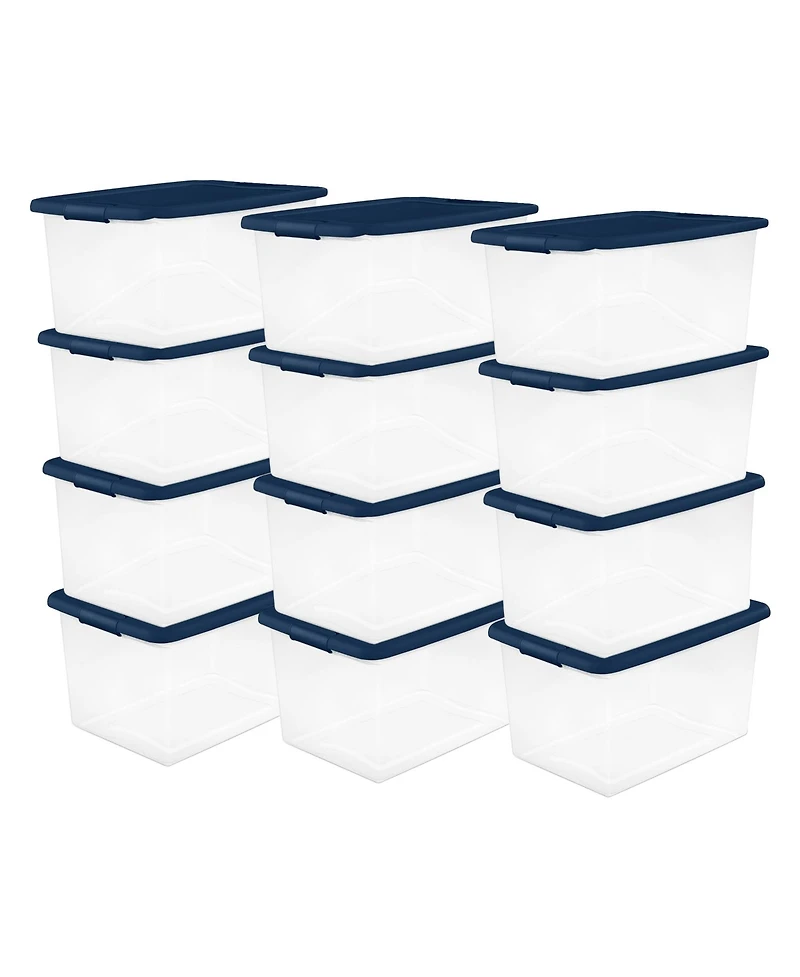 Sterilite 64 Quart Latching Plastic Storage Container Tote, Marine Blue, 12 Pack