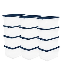 Sterilite 64 Quart Latching Plastic Storage Container Tote, Marine Blue, 12 Pack