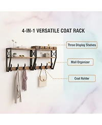 Yigii Upgraded 32" Wall Mount Coat Rack 4 in 1 with Shelf 12 Hooks Entryway Organizer Mail Holder