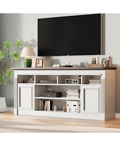 gaomon 68" Farmhouse Tv Stand for TVs up to 75", Entertainment Center, Open Storage Cabinets