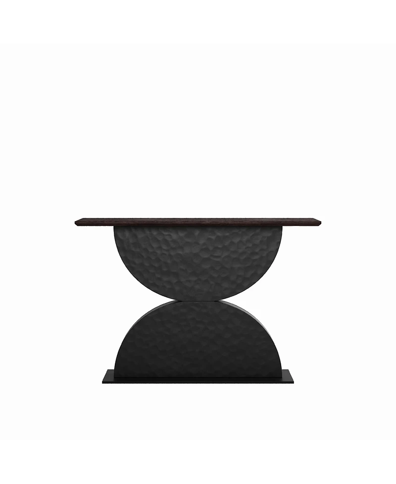 Flynama 47in Double Semi Circles 3D Hammered Base Console Table With Led Light Modern Entryway Table