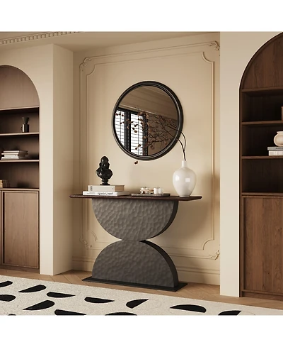 Flynama 47in Double Semi Circles 3D Hammered Base Console Table With Led Light Modern Entryway Table