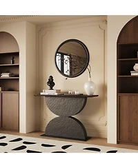 Flynama 47in Double Semi Circles 3D Hammered Base Console Table With Led Light Modern Entryway Table