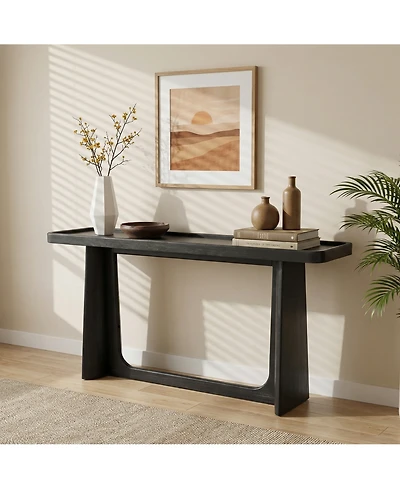 Flynama Farmhouse Console Table Tray Top Solid Wood Frame For Entryway Living Room Sofa Back