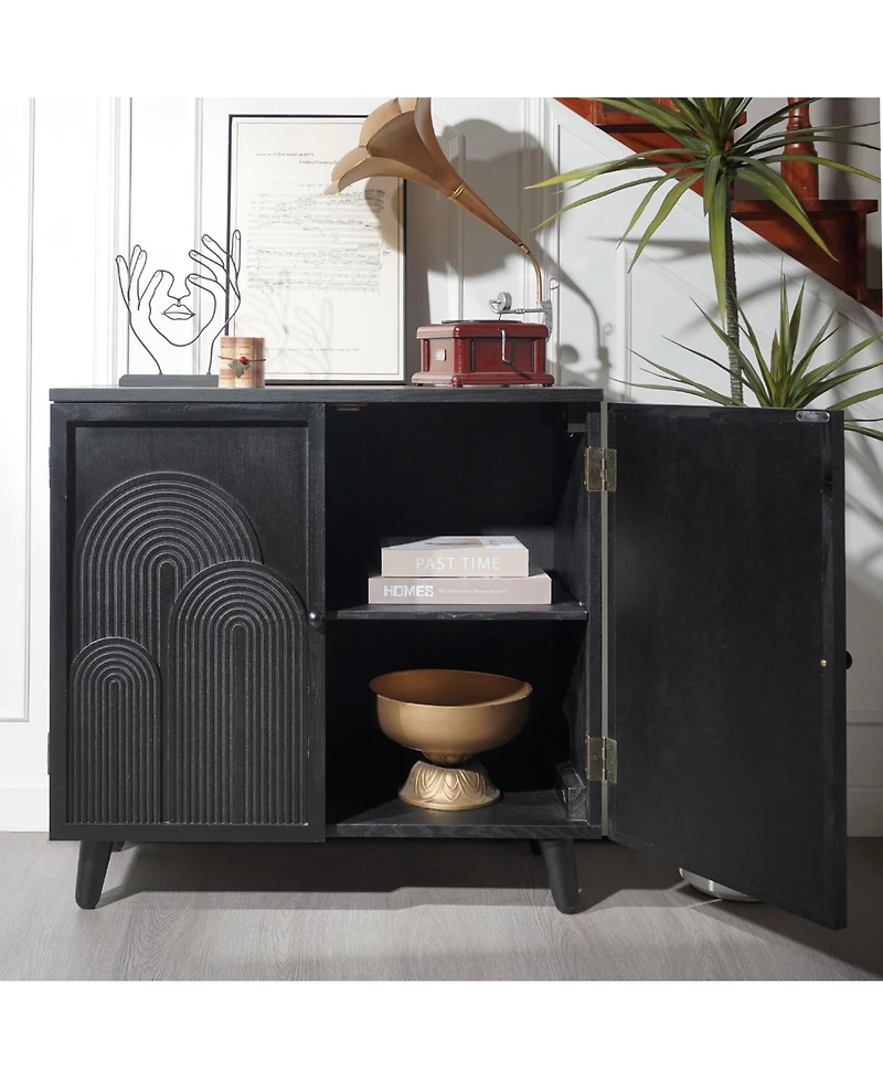 Flynama Modern Wood Storage Cabinet 31in Embossed Door Accent Cabinet For Living Room Bedroom