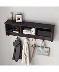 Flynama Wall Mounted Entryway Coat Rack 4 Dual Hooks Wooden Storage Shelf