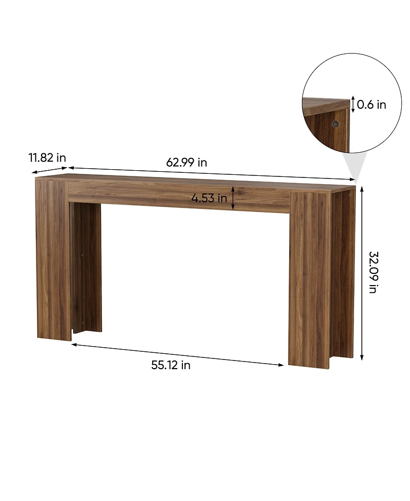 Flynama 62.99in Extra Long Farmhouse Entryway Table Narrow Sofa Table Walnut