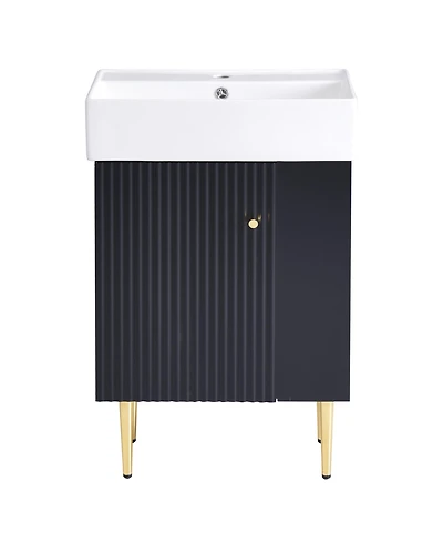 Casainc 21.6" Bathroom Vanity with Ceramic Sink, Bathroom Storage Cabinet with Right Side Storage