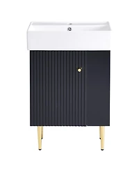 Casainc 21.6" Bathroom Vanity with Ceramic Sink, Bathroom Storage Cabinet with Right Side Storage